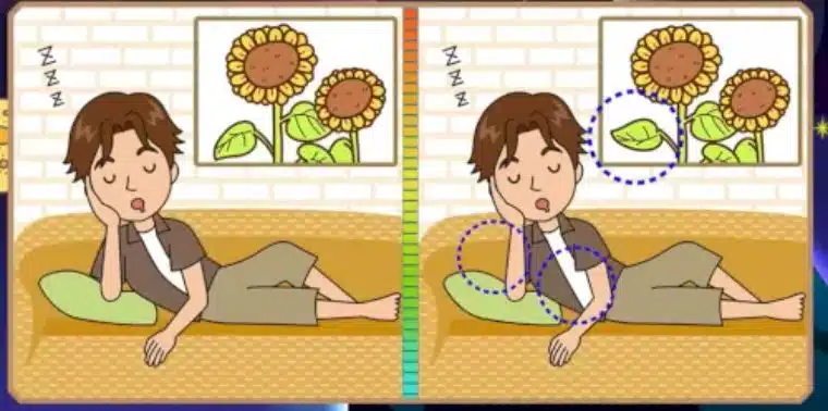 Jawaban tes IQ dalam menemukan perbedaan gambar pria yang tidur. 
