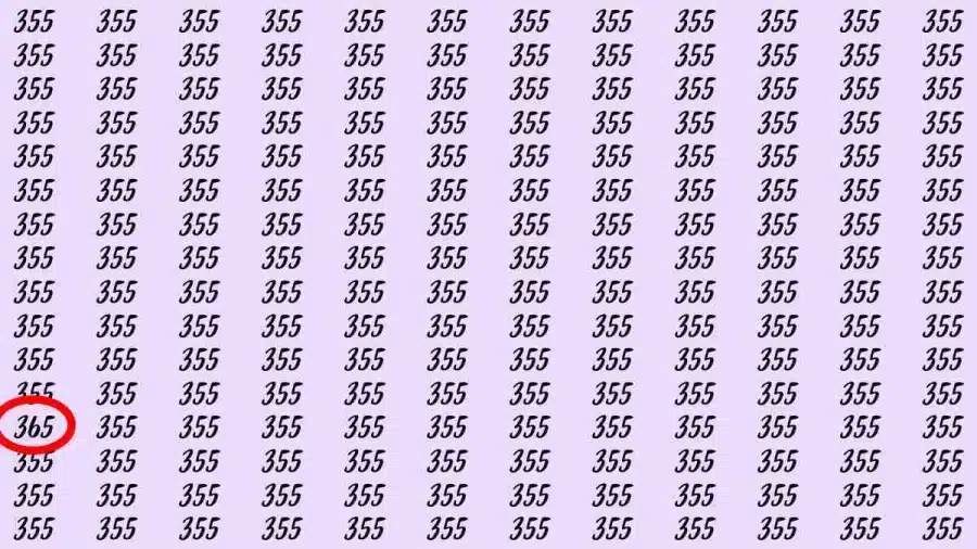 Illusione ottica: Se aveste un paio di occhi d'aquila, riuscireste a trovare 365 su 355 in 5 secondi? Illusione ottica: Se avessi un paio di occhi d'aquila, riusciresti a trovare 365 su 355 in 5 secondi?