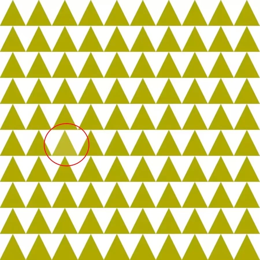 Test del QI sull'illusione ottica: bisogna fare attenzione a trovare i diversi triangoli colorati in questa immagine.