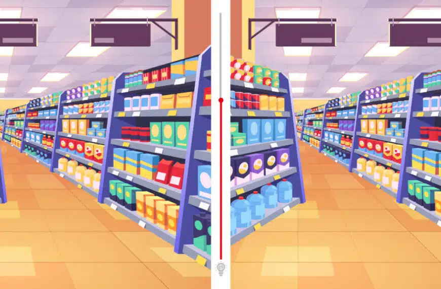 Accattivante sfida visiva: Riuscite a individuare le 5 differenze tra queste due immagini di supermercato a tempo di record?