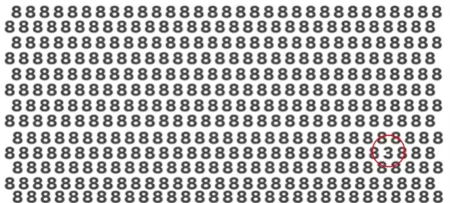 Riesci a trovare 3 di questi 8 numeri in 10 secondi? Illusioni ottiche Spiegazioni e soluzioni